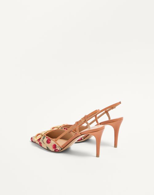 Valentino Garavani - Vlogo Signature Slingback Pumps In Cherryfic Pattern 80mm - Natural/red - Woman - Pumps And Slingbacks