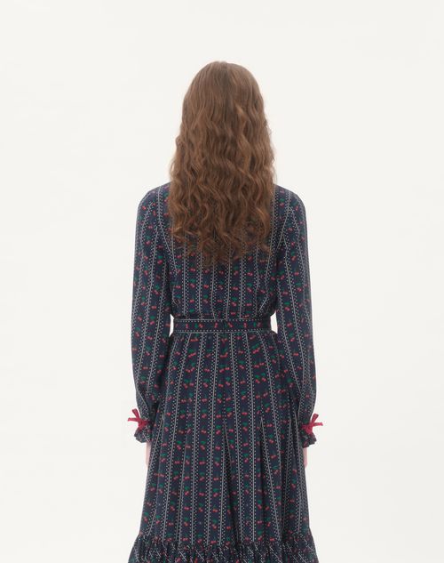 Valentino - Crepe De Chine Shirt With Cherryfic Print - Navy/cherry Red - Woman - Shirts And Tops