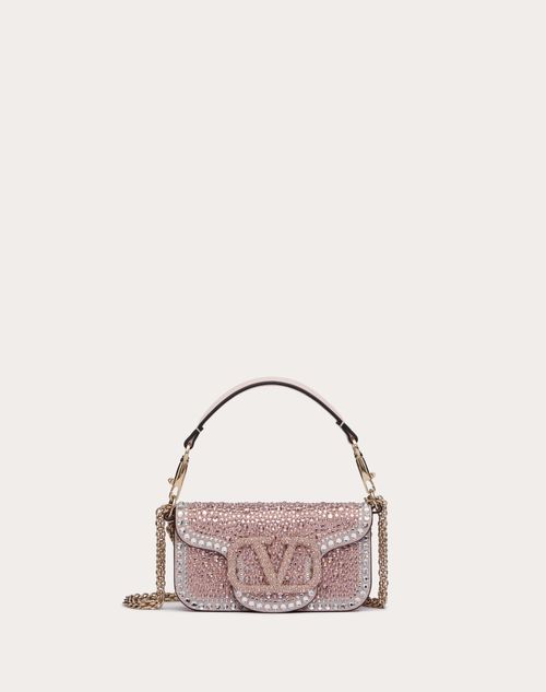 Valentino Garavani Small Garavani Locò Shoulder Bag With Rhinestones Woman Crystal/rose Quartz/plati In Crystal/rose Quartz/platinum