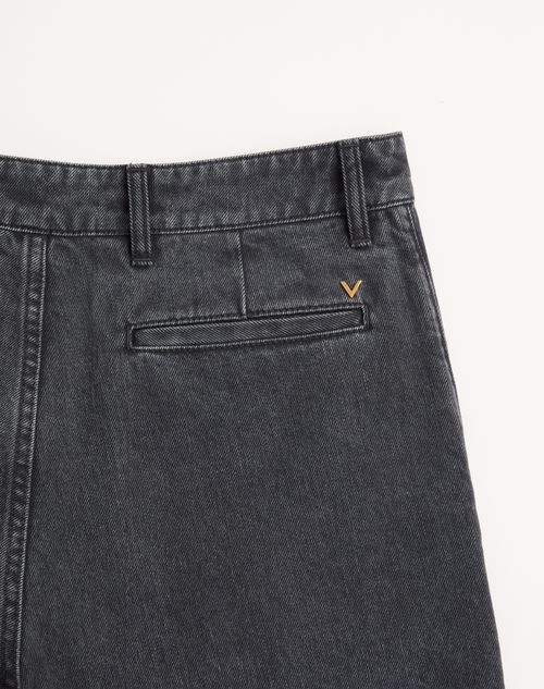 Valentino - Vゴールド カフス デニム バミューダパンツ - ブラック - メンズ - デニム
