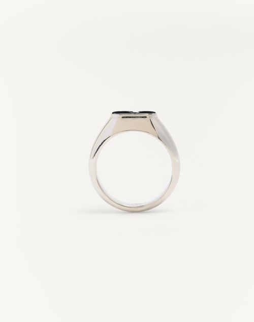 Valentino Garavani - Anillo Vlogo Signature Chevalier De Metal Y Esmalte - Paladio/negro - Hombre - Joyas