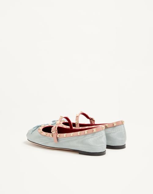 Valentino Garavani - Mary-jane Rockstud Ballerina In Moire Fabric 05mm - Azure - Woman - Ballerinas
