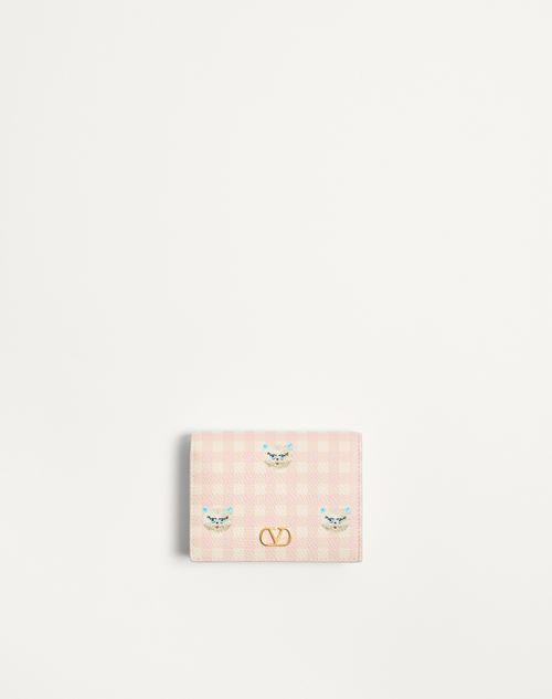 Valentino Garavani Vlogo Signature Wallet In Le Chat De La Maison Grainy Calfskin Woman Pink/ivory Onesize