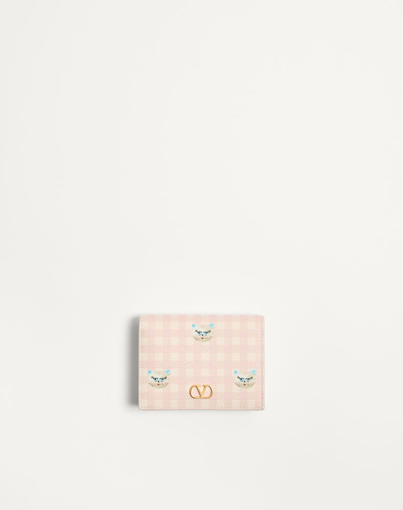 Valentino Garavani Women's Pink/Ivory Vlogo Signature Wallet In Le Chat De La Maison Grainy Calfskin Woman Uni
