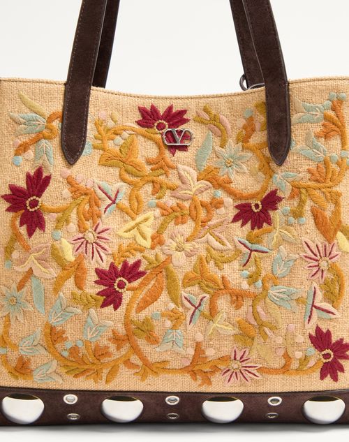 Valentino Garavani - Valentino Garavani Nellcôte Medium Embroidered Shopping Bag - Multicolor/testa Di Moro - Woman - Totes