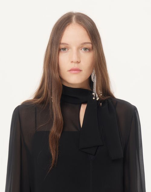 Valentino - Leichtes Georgette-top Mit Schal - Schwarz - Frau - Blusen Und Tops