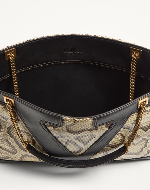 Valentino Garavani - Valentino Garavani Viva Superstar Medium Python Shopping Bag - Cream/black - Woman - Totes