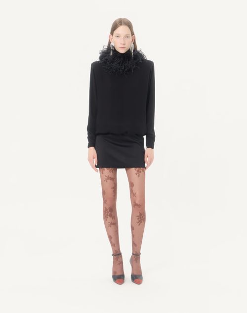Valentino - Abito Corto In Georgette Con Piume - Nero - Donna - Abiti