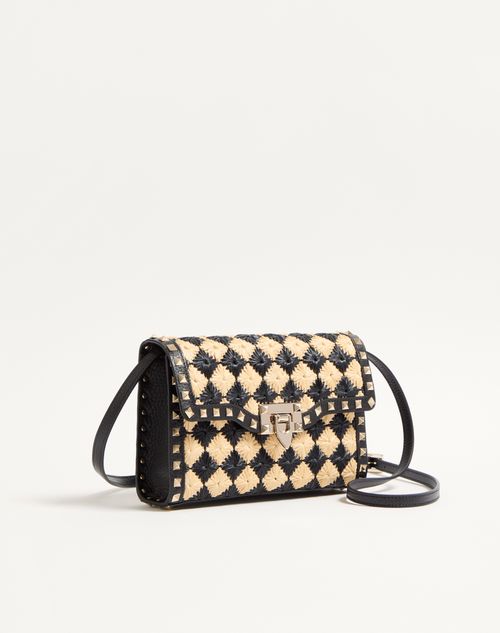 Valentino Garavani - Valentino Garavani Rockstud Small Shoulder Bag In Embroidered Raffia - Natural/black - Woman - Shoulder Bags