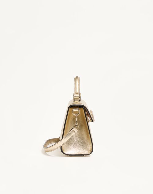 Valentino Garavani - Mini Vsling Handbag In Metallic Grainy Calfskin - Platinum/crystal - Woman - Top Handle Bags