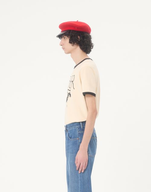 Valentino - Valentino Cotton T-shirt With Panther Print - Butter/black - Man - T-shirts And Sweatshirts