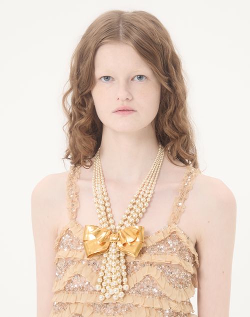 Valentino Garavani - Trop Chou Necklace In Metal, Enamel, Pearls And Crystals - Antique Brass - Woman - Fashion Jewelry