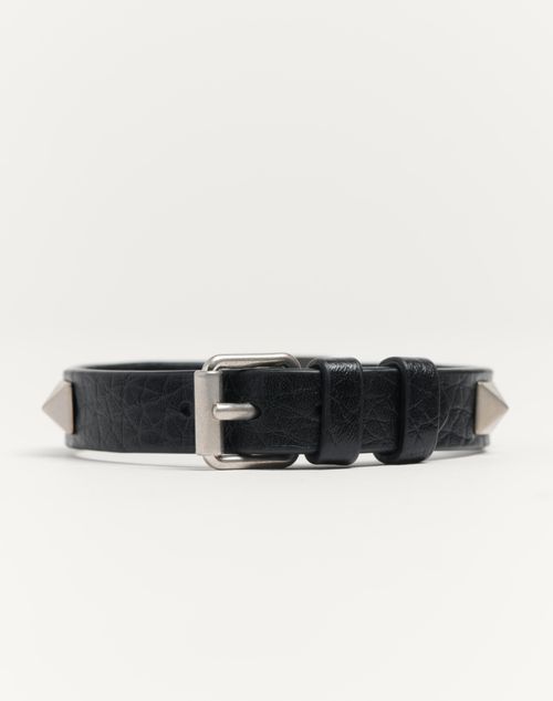Valentino Garavani - Pulsera Vlogo Signature De Cuero Graneado De Becerro - Negro - Hombre - Joyas