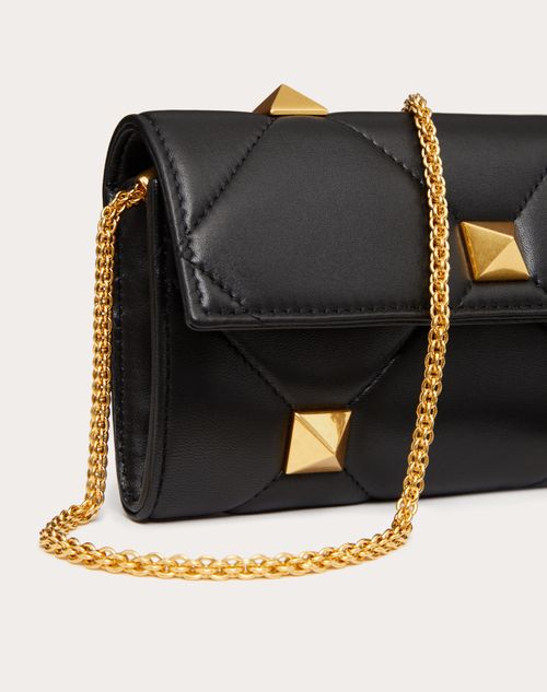 Valentino Garavani - Roman Stud Wallet In Nappa Leather With Chain - Black - Woman - Wallets And Small Leather Goods