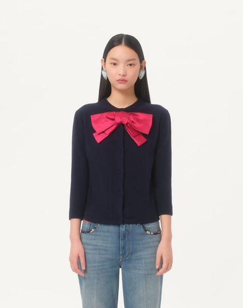 Valentino - Cardigan With Bow - Navy/ Red - Woman - Knitwear