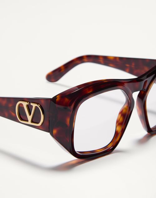 Valentino - Rectangular Acetate Frame - Brown - Unisex - Eyewear