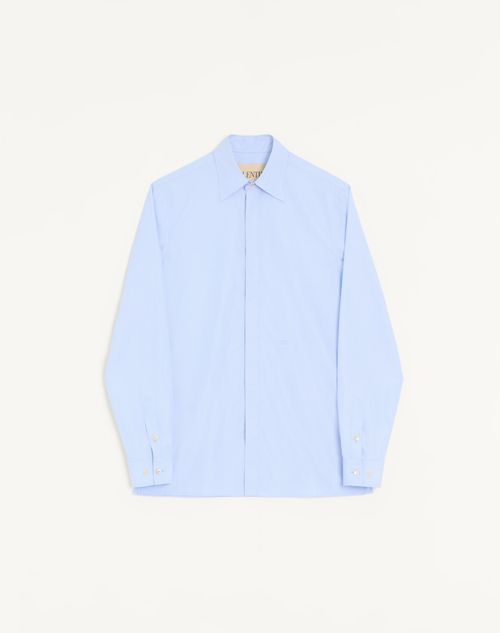 Valentino - Valentino Fil A Fil Cotton Shirt With Vlogo Embroidery - Sky Blue - Man - Shirts