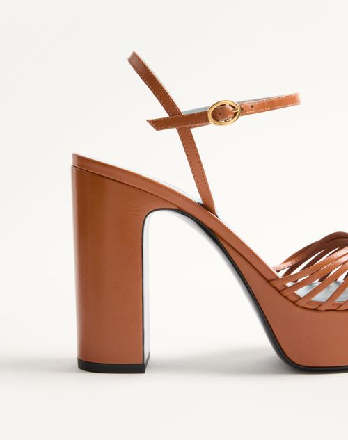 Valentino Garavani - Coeur Royal Platform Sandal In Kidskin 115mm - Roasted Pecan - Woman - Sandals