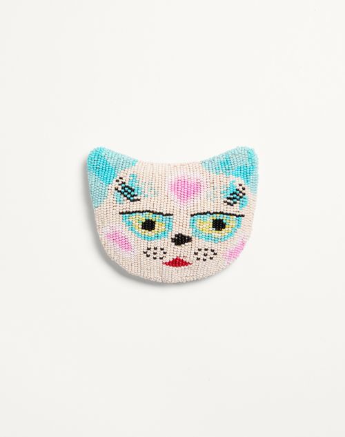 Valentino Garavani Le Chat De La Maison Brooch In Jacquard Fabric With Resin Bead Embroidery Woman M