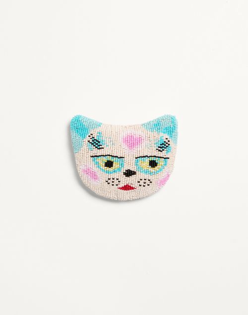 Valentino Garavani Le Chat De La Maison Brooch In Jacquard Fabric With Resin Bead Embroidery Woman M