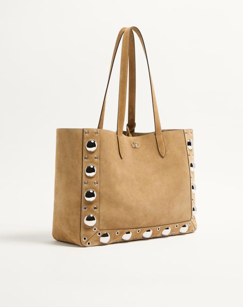Valentino Garavani - Valentino Garavani Nellcôte Large Suede Shopping Bag - Havana Beige - Man - Totes
