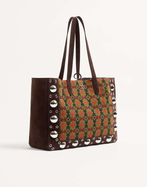 Valentino Garavani - Valentino Garavani Nellcôte Large Shopping Bag In Jacquard Fabric - Multicolor/testa Di Moro - Man - Totes