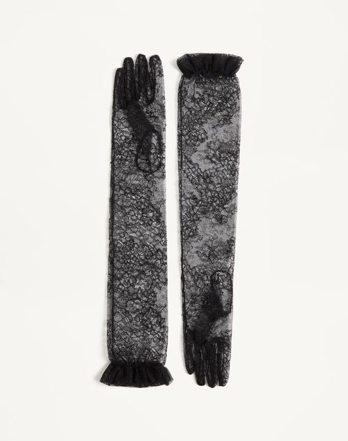 Valentino Garavani - Vlogo Signature Lace Gloves - Black/gold - Woman - Hats And Gloves
