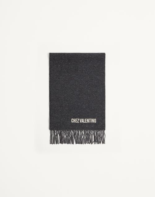 Valentino Garavani - Wool Scarf With Vlogo Embroidery - Anthracite - Man - Soft Accessories