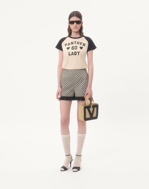 Valentino - Cotton T-shirt With Chez Valentino Print - Birch/black - Woman - Tshirts And Sweatshirts