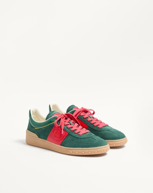 Valentino Garavani - Upvillage Low Top Trainer In Split Leather And Calfskin Nappa Leather - Green/red - Man - Trainers