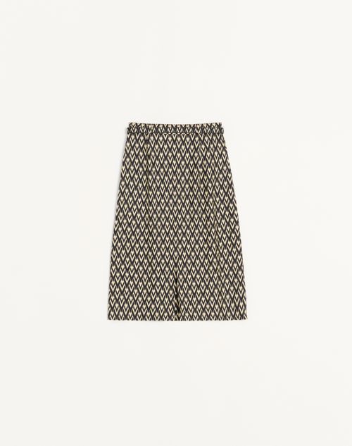 Valentino - Pleated Skirt In Twill Toute La V - Black/cream - Woman - Skirts