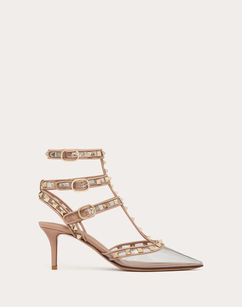 Valentino Garavani Rockstud Pumps With Straps In Polymer Material 65 Mm Woman Pink/transparent 38