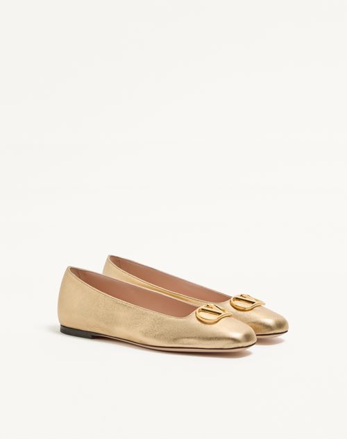 Valentino Garavani - Vlogo Signature Ballerina In Laminated Nappa Leather - Gold - Woman - Ballerinas
