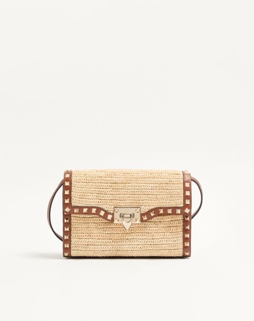 Valentino Garavani - Valentino Garavani Rockstud Small Shoulder Bag In Raffia - Natural/saddle Brown - Woman - Shoulder Bags