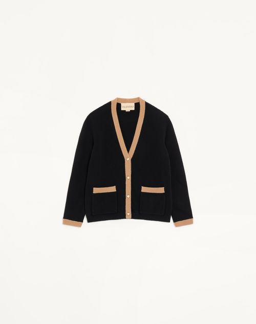 Valentino - Cárdigan De Lana - Negro/beige - Mujer - Prendas De Punto