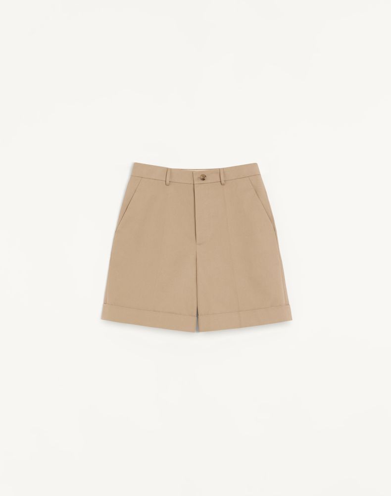 Valentino Men's Beige Cotton Gabardine Bermuda Shorts With Turn-Up And Vlogo Embroidery Man 56