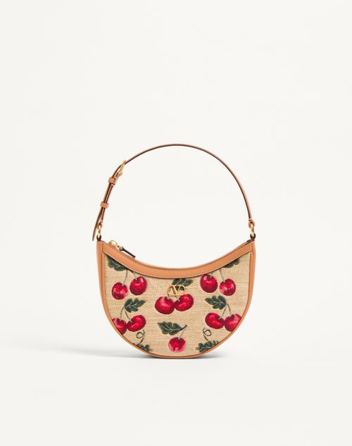 Valentino Garavani Mini Sac Hobo Vlogo Signature En Raphia Jacquard Avec Motif Cherryfic Femme Naturel/rouge Taille Unique