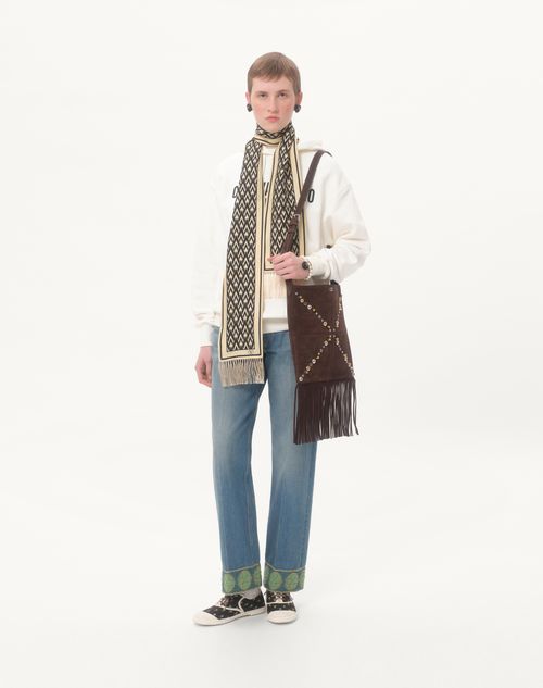 Valentino Garavani - Valentino Garavani Nellcôte Suede Shoulder Bag With Fringes - Brown - Woman - Shoulder Bags
