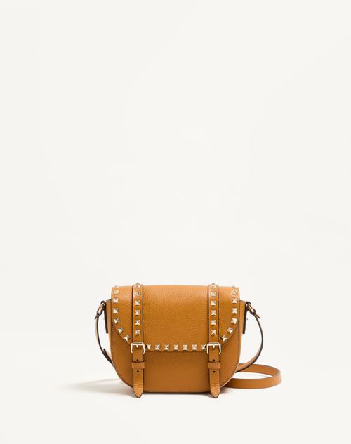 Valentino Garavani Rockstud Small Shoulder Bag In Grainy Calfskin Woman Golden Cu