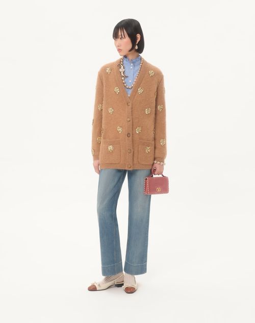 Valentino - Embroidered Cardigan - Camel/gold - Woman - Knitwear