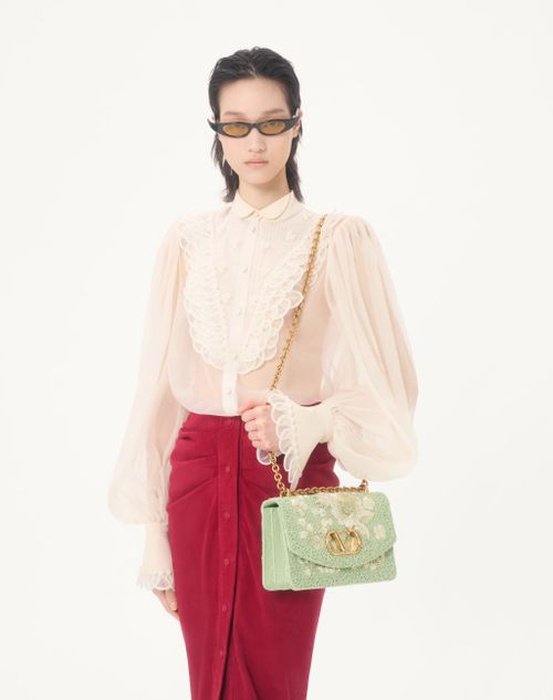 Valentino Garavani - Borsa A Spalla Media Valentino Garavani Vain Ricamata - Verde Chiaro - Donna - Borse A Spalla