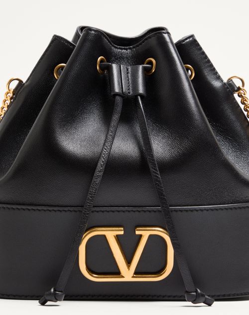 Valentino Garavani - Minibolso Tipo Saco De Cuero Napa Con El Vlogo Signature - Negro - Mujer - Bolsos De Hombro