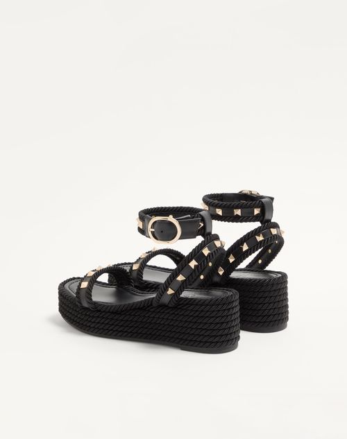 Valentino Garavani - Rockstud Flatform Sandal In Calfskin 45mm - Black - Woman - Espadrilles And Wedges