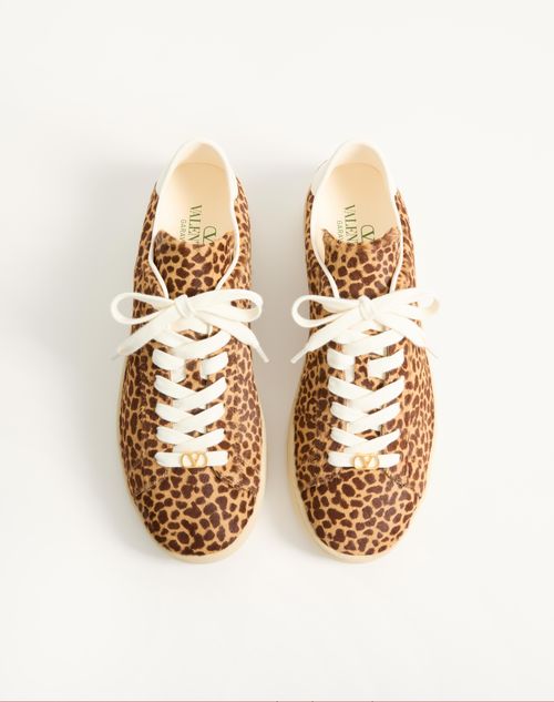 Valentino Garavani - Royco Sneaker In Hair Calf With Fauve Eclat Print And Nappa Calf Leather - Brown - Man - Sneakers