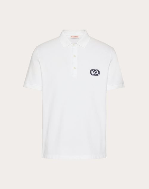 Shop Valentino Cotton Piqué Polo Shirt With Vlogo Signature Patch In White