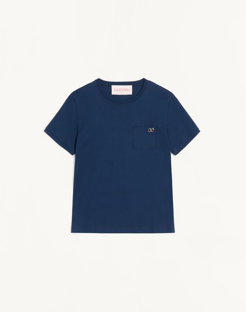 Valentino - Valentino T-shirt In Mercerised Cotton With Vlogo On The Chest - Blue - Man - Tshirts And Sweatshirts