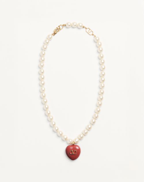 Valentino Garavani Coeur Royal Necklace In Metal, Enamel And Beads Woman Gold/red/cream Onesize