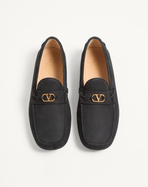 Valentino Garavani - Driver Fastaway Loafer In Deerskin Suede - Black - Man - Loafers And Driver