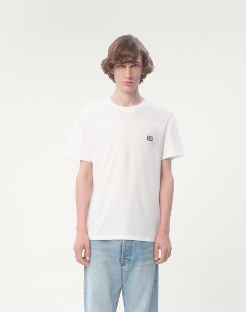Valentino - Cotton T-shirt With Vlogo Patch - Ivory - Man - Tshirts And Sweatshirts