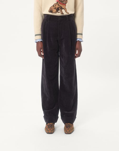 Valentino - Washed Cotton-linen Velvet Pants - Night - Man - Pants And Shorts